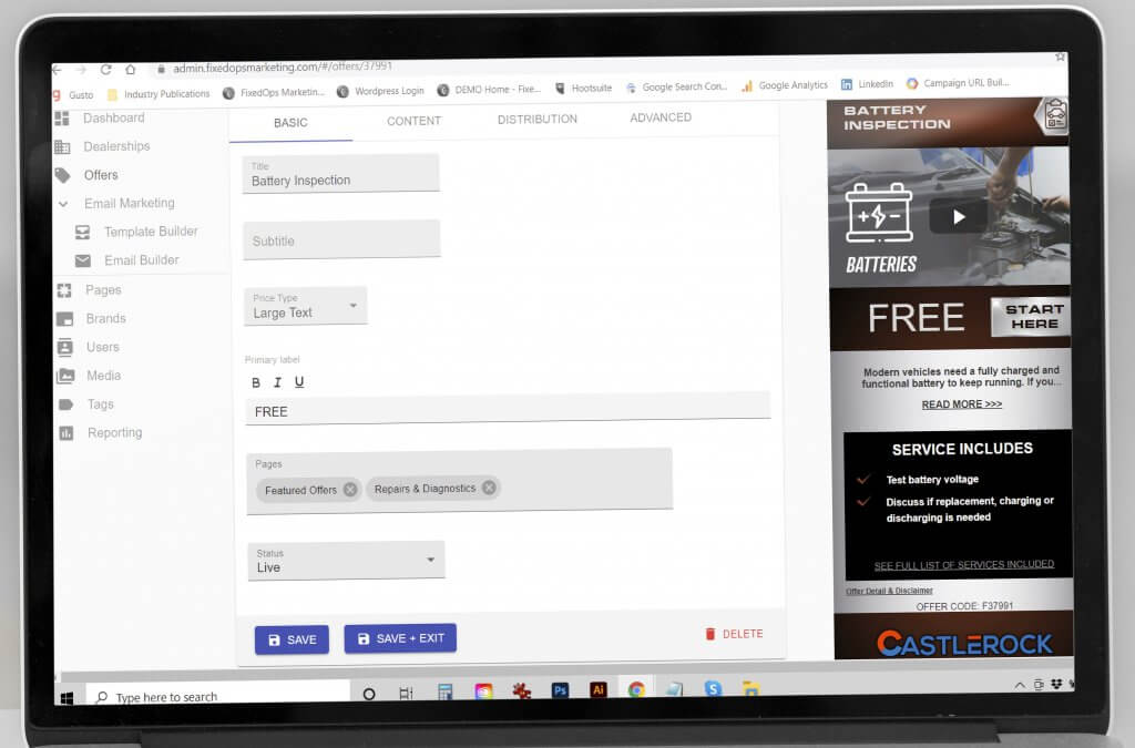Create a fixed ops service special