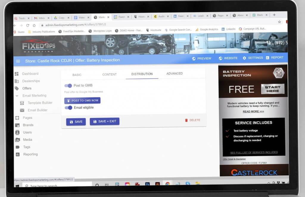 Your video will automatically post to your Youtube service and parts coupon channel, FB and other marketing channels!